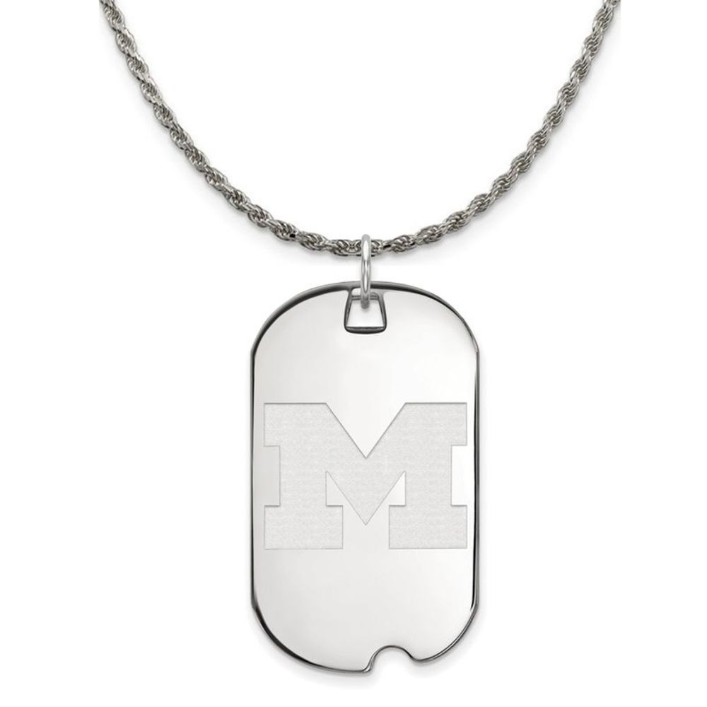 Sterling Silver U. of Michigan Large Initial M Dog Tag Necklace, 18 In